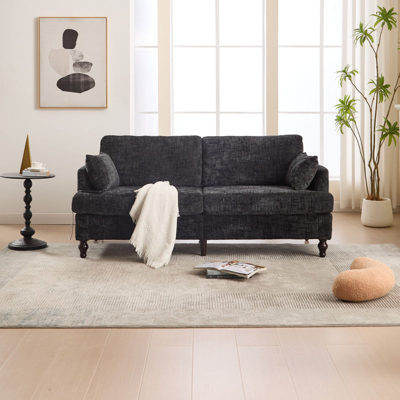 Chenille 2 Seater Sofa With LED Light, USB Charging Port, And Storage Bag