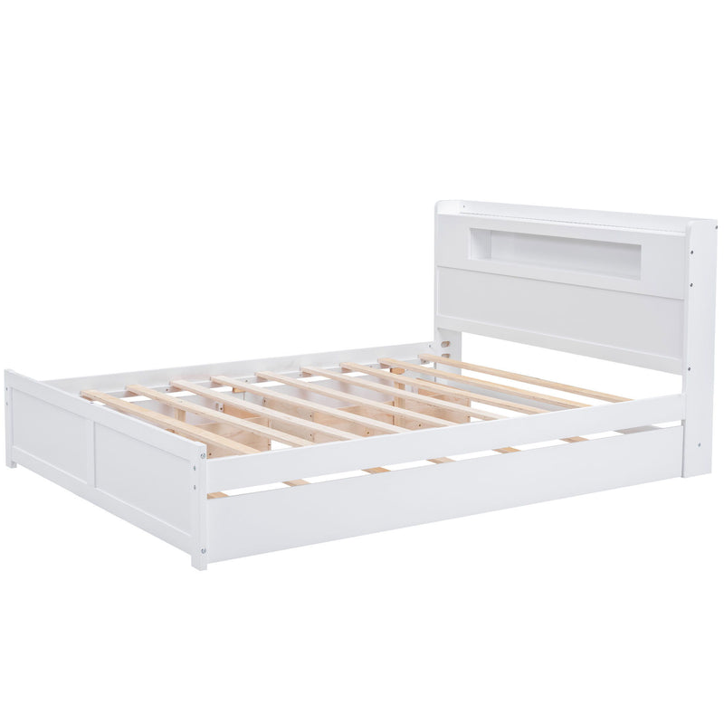 Storage Platform Bed With LED Lights, 2 Drawers And Trundle