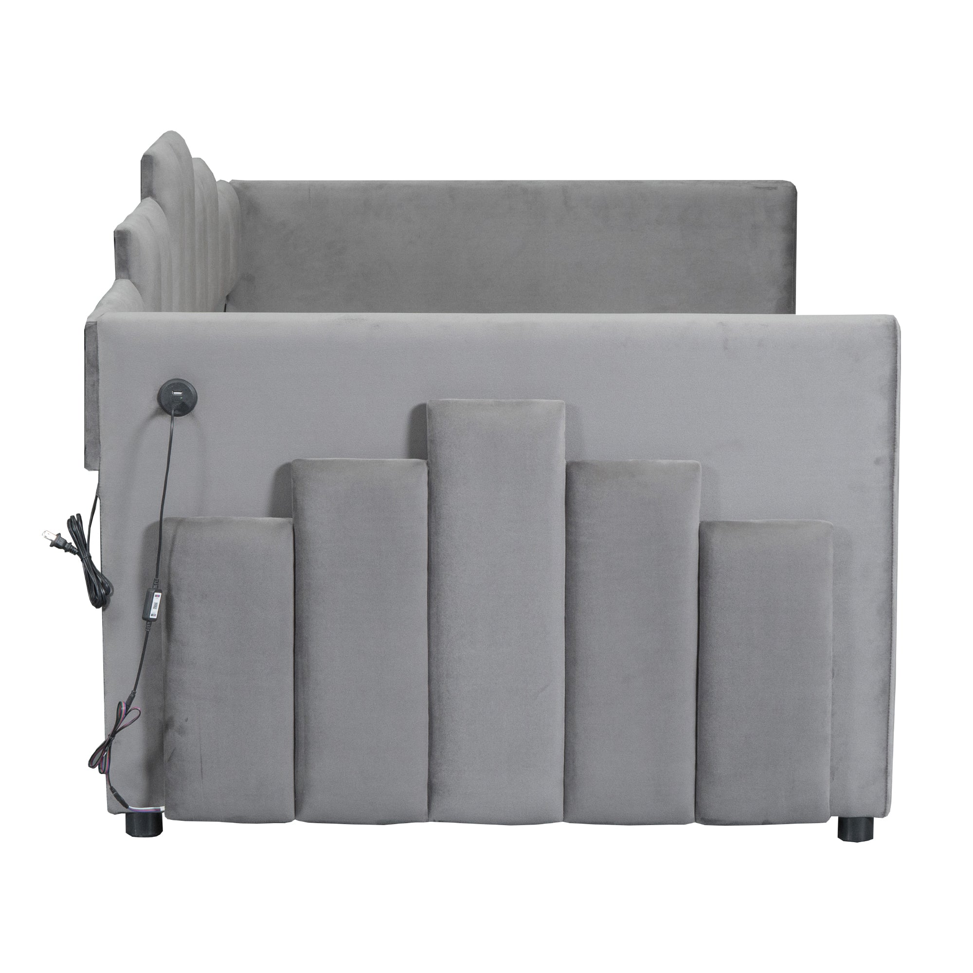 Twin Size Upholstered Daybed with Light and USB Port, Gray - Atlantic Fine Furniture Melbourne FL