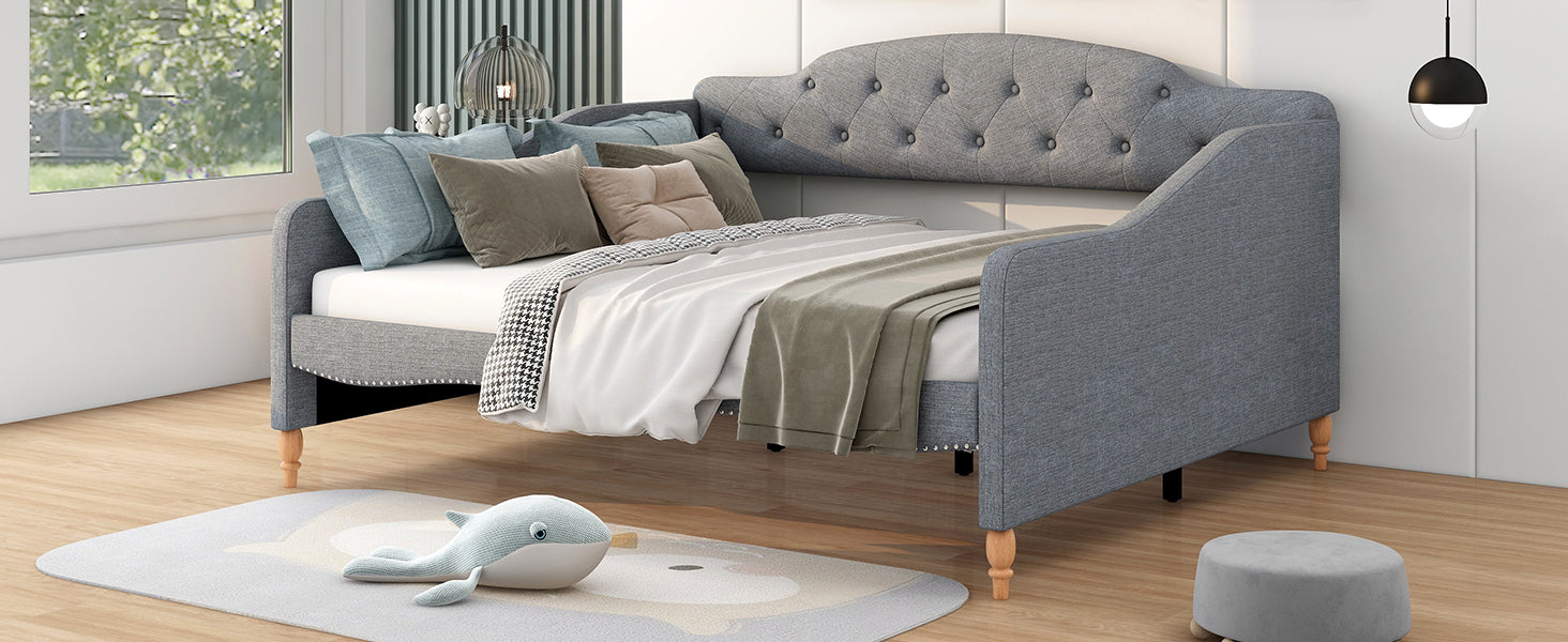 Full Size Vintage Upholstery Daybed with Button Tufted Backrest, Gray - Atlantic Fine Furniture Melbourne FL