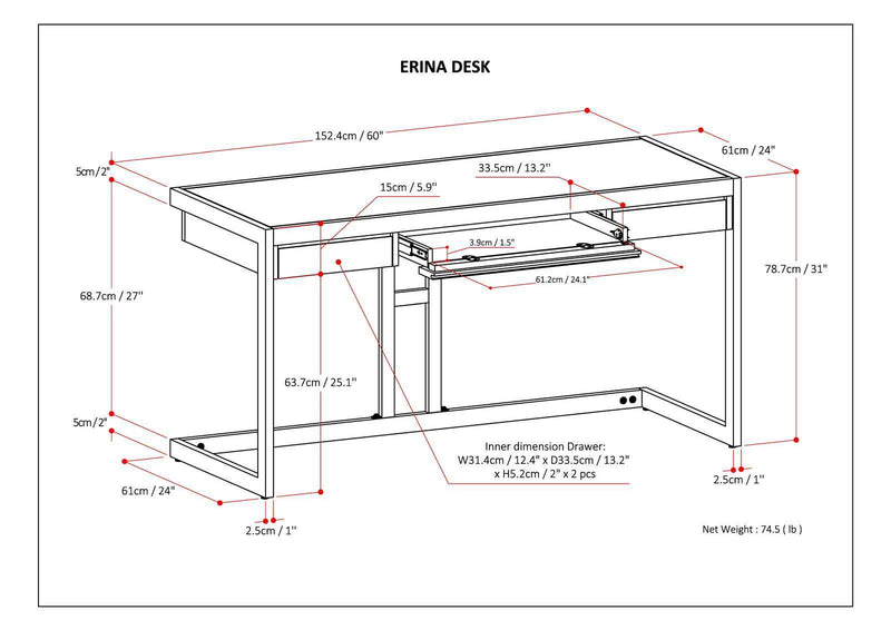 Erina - Desk - Distressed Charcoal Brown