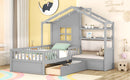House Bed With Sofa, Kids Platform Bed With 2 Drawers And Storage Shelf
