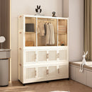 Portable Wardrobe Closet Storage Organizer With 12 Magnetic Doors, 12 Cubes, Hanging Rod & 6 Hangers - Creamy White