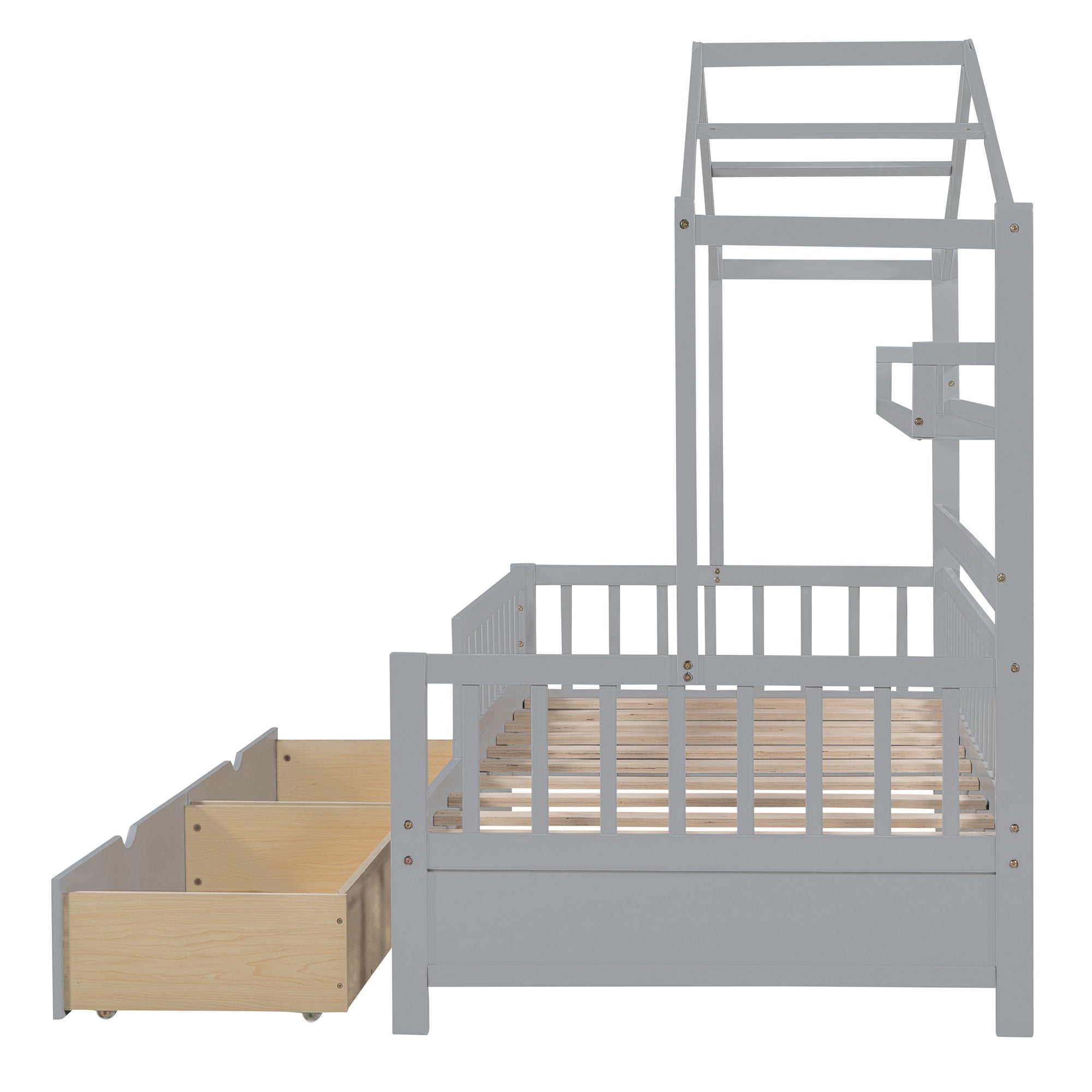 Wooden Twin Size House Bed with 2 Drawers,Kids Bed with Storage Shelf, Gray - Atlantic Fine Furniture Melbourne FL