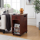Traditional End Table With Charging Station, Narrow Side Table With USB Ports And Outlets - Red Walnut