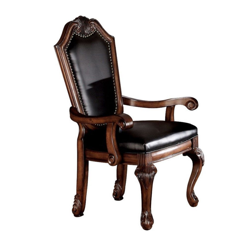 Chateau De Ville - Arm Chair (Set of 2) - Black Synthetic Leather & Cherry Finish