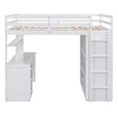 Full size Loft Bed with Drawers,Desk,and Wardrobe-White