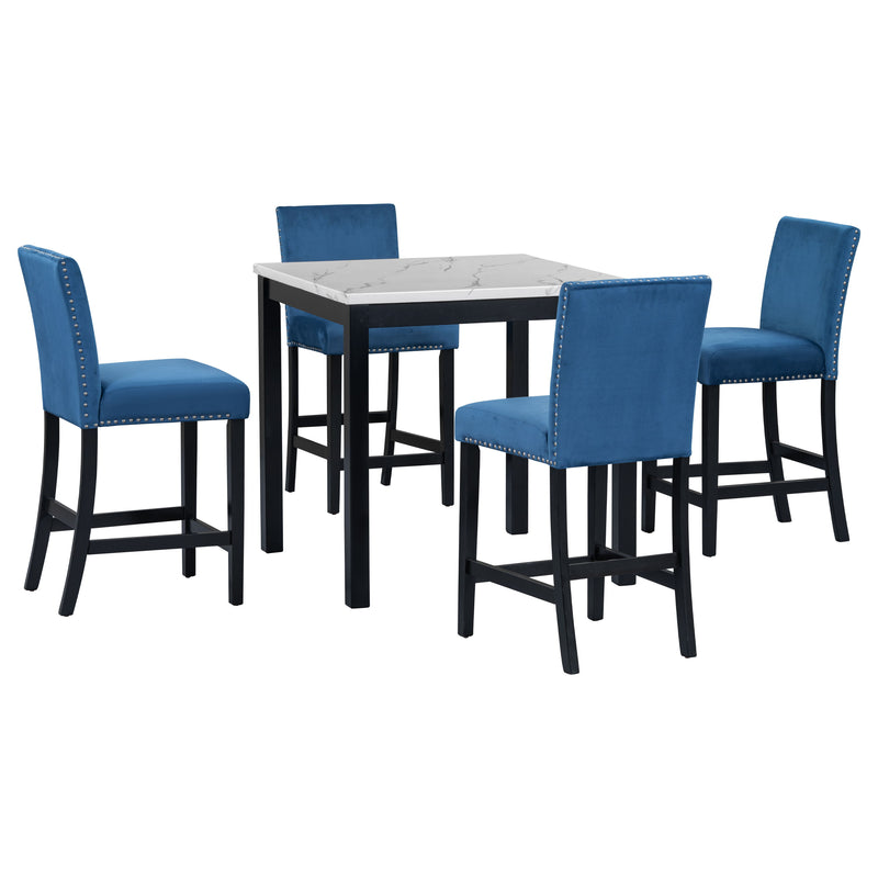 5-Piece Counter Height Dining Table Set With One Faux Marble Top Dining Table And Four Velvet Upholstered Chairs