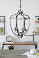 4 Light Metal Chandelier, Hanging Light Fixture With Adjustable Chain For Kitchen, Bulb Not Included - Gray