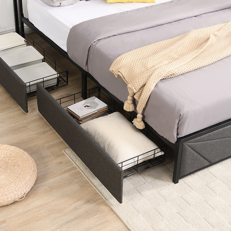 Full Bed Frame, Storage Headboard with Charging Station, Solid and Stable, Noise Free, No Box Spring Needed, Easy Assembly