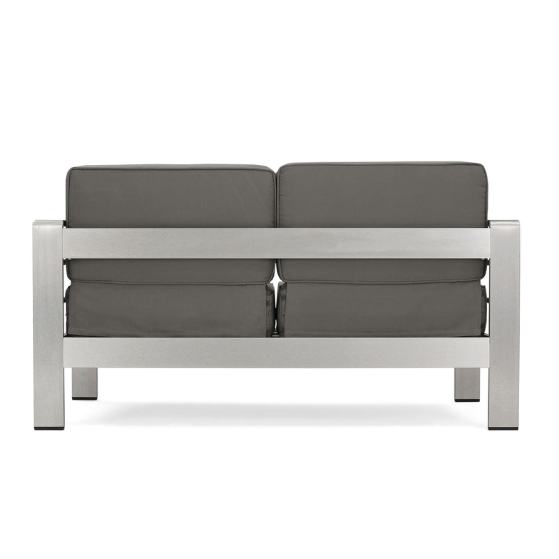 Outdoor Aluminum Loveseat With Cushion - Gray