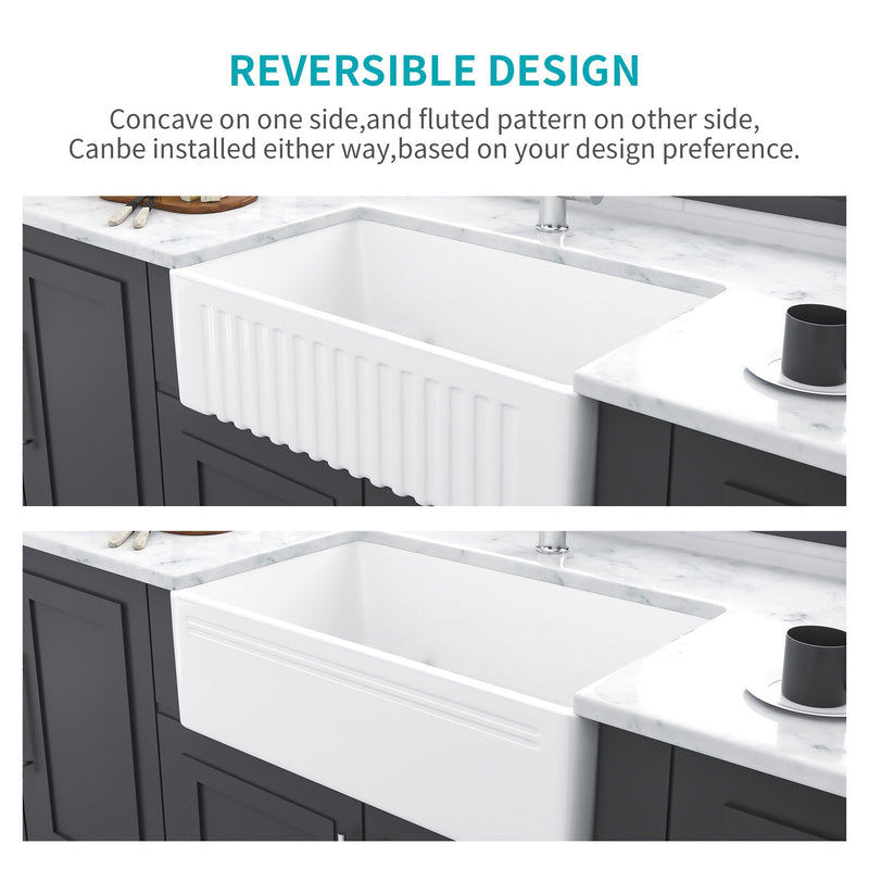 Sink 30" Apron Front Reversible Single Bowl Kitchen Sink With Grid And Strainer - White