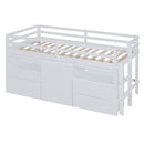 Twin Size Loft Bed with 4 Drawers, Underneath Cabinet and Shelves, White