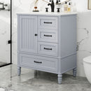 30" Bathroom Vanity With Sink, Bathroom Cabinet With A Door, 3 Drawers Legs, Adiustable Foot Pads - Gray