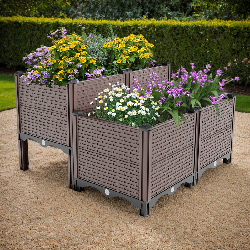 Raised Garden Beds Outdoor, Planter Boxes Outdoor For Vegetables, Flowers, Herbs, Garden Box With Drain Outlet, Heat And Frost Resistant Planters - Black / Brown
