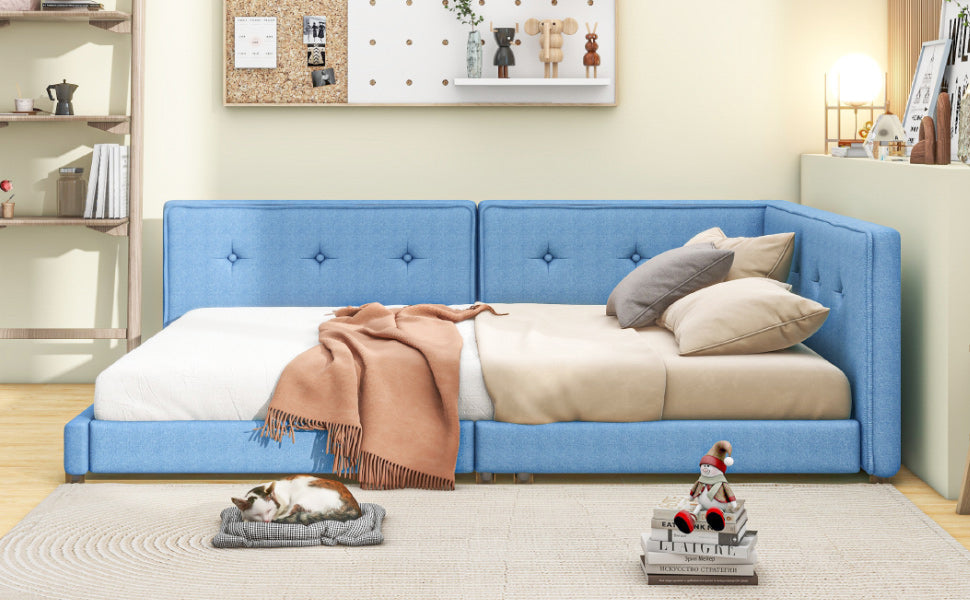 Upholstered Full Size Tufted Platform Bed, Blue - Atlantic Fine Furniture Melbourne FL