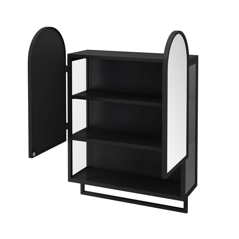 Double Arched Mirror Wall Cabinet With 2 Doors, Featuring Adjustable Shelves And Towel Rack