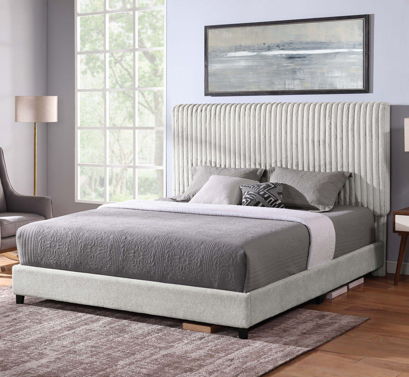 King Size Upholstered Platform Bed - Minky Stone