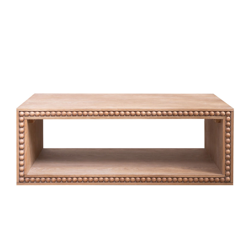 Beaded Edge Coffee Table, Rectangular Center Table With Open Storage Shelf - Antique Natural / Light Natural / Natural