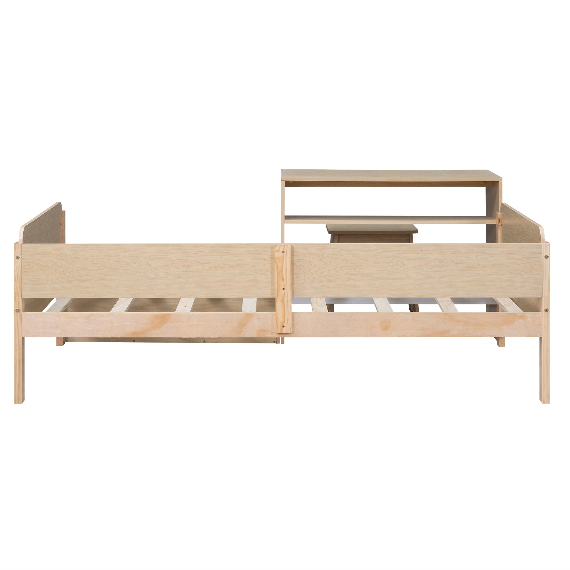 Wood Twin Size Platform Bed with 2 Drawers and 1 Chair&Desk Set, Natural+White - Atlantic Fine Furniture Melbourne FL