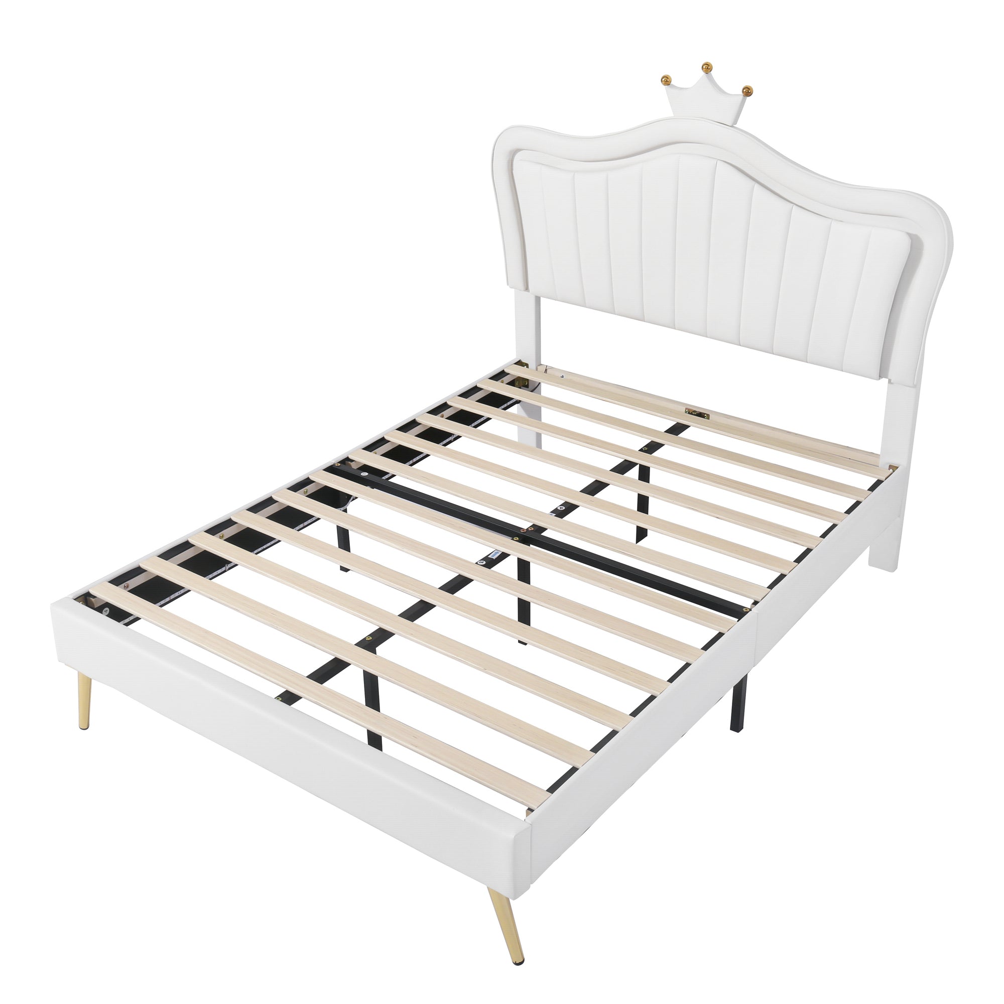 Full Size Upholstered Bed Frame with LED Lights,Modern Upholstered Princess Bed With Crown Headboard,White - Atlantic Fine Furniture Melbourne FL