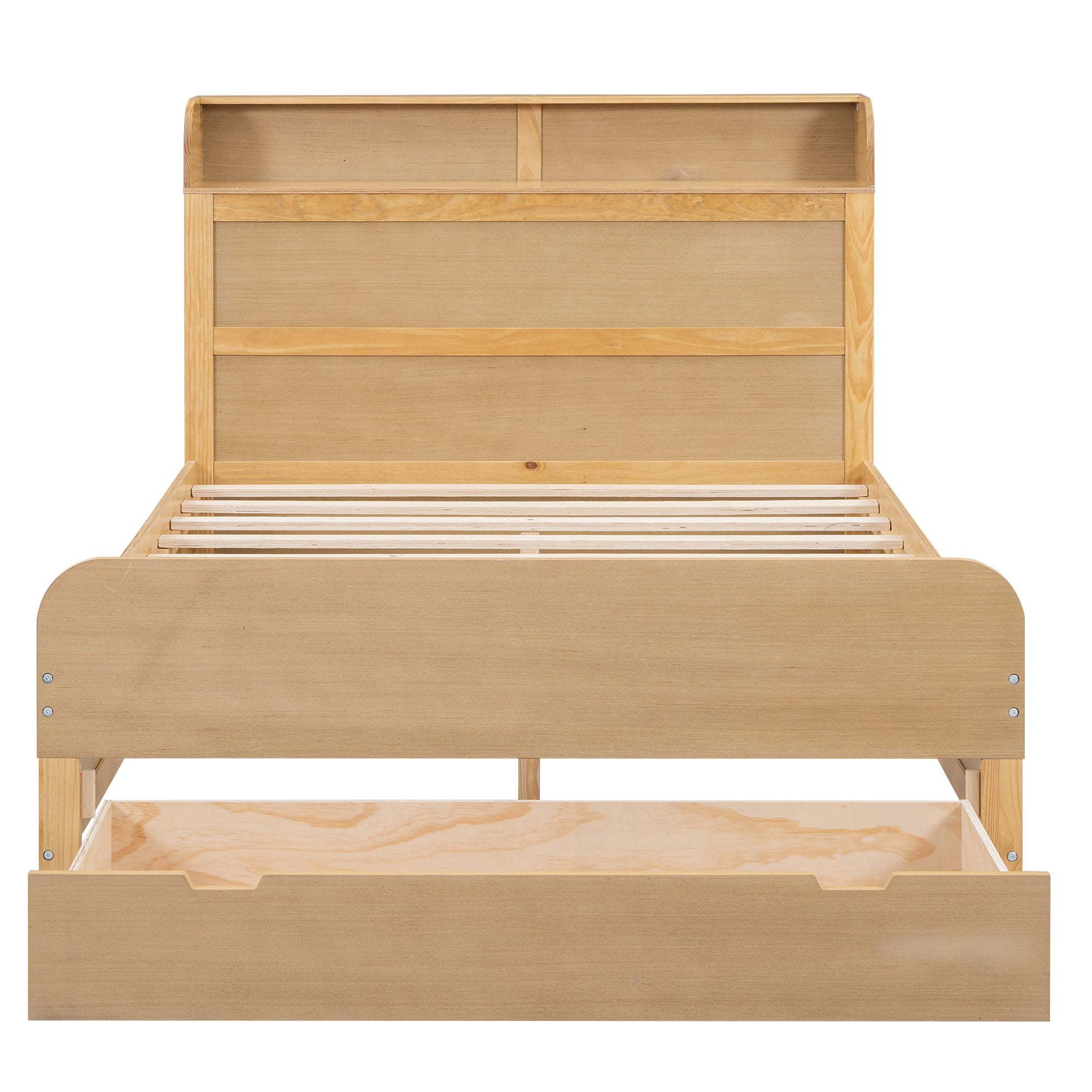 Full Size Platform Bed with Storage Headboard and a Big Drawer, Wood Color - Atlantic Fine Furniture Melbourne FL