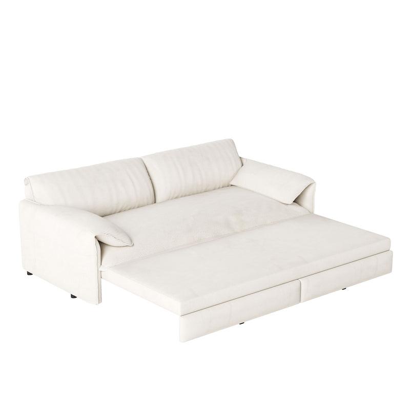 Queen Pull Out Sofa Bed, 3 In 1 Convertible Sleeper Sofa With Side Storage For Living Room - Beige