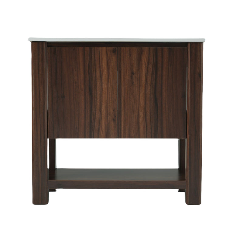 36" Modern Bathroom Vanity With Rectangle Ceramic Sink, Bathroom Cabinet And 45 Degrees Free Handle Design Soft Closing Doors, 1 Open Shelf At The Bottom - Dark Brown