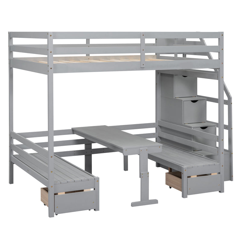 Bunk With Staircase, The Down Bed Can Be Convertible To Seats And Table Set