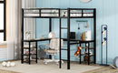 Full Metal Loft Bed with Desk and Shelves, Loft Bed with Ladder and Guardrails, Loft Bed Frame for Bedroom, Black (Old SKU: W1307S00016) (Pre-sale date: 2024/3/7.)