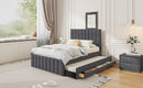 Upholstered Platform Bed With Twin Size Trundle And 3 Drawers