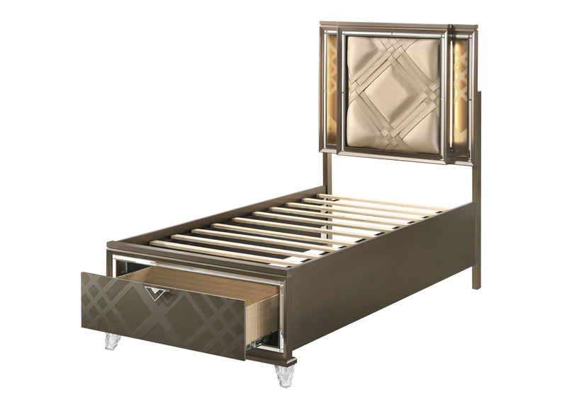 Skylar - Full Bed With LED & Storage - Dark Champagne