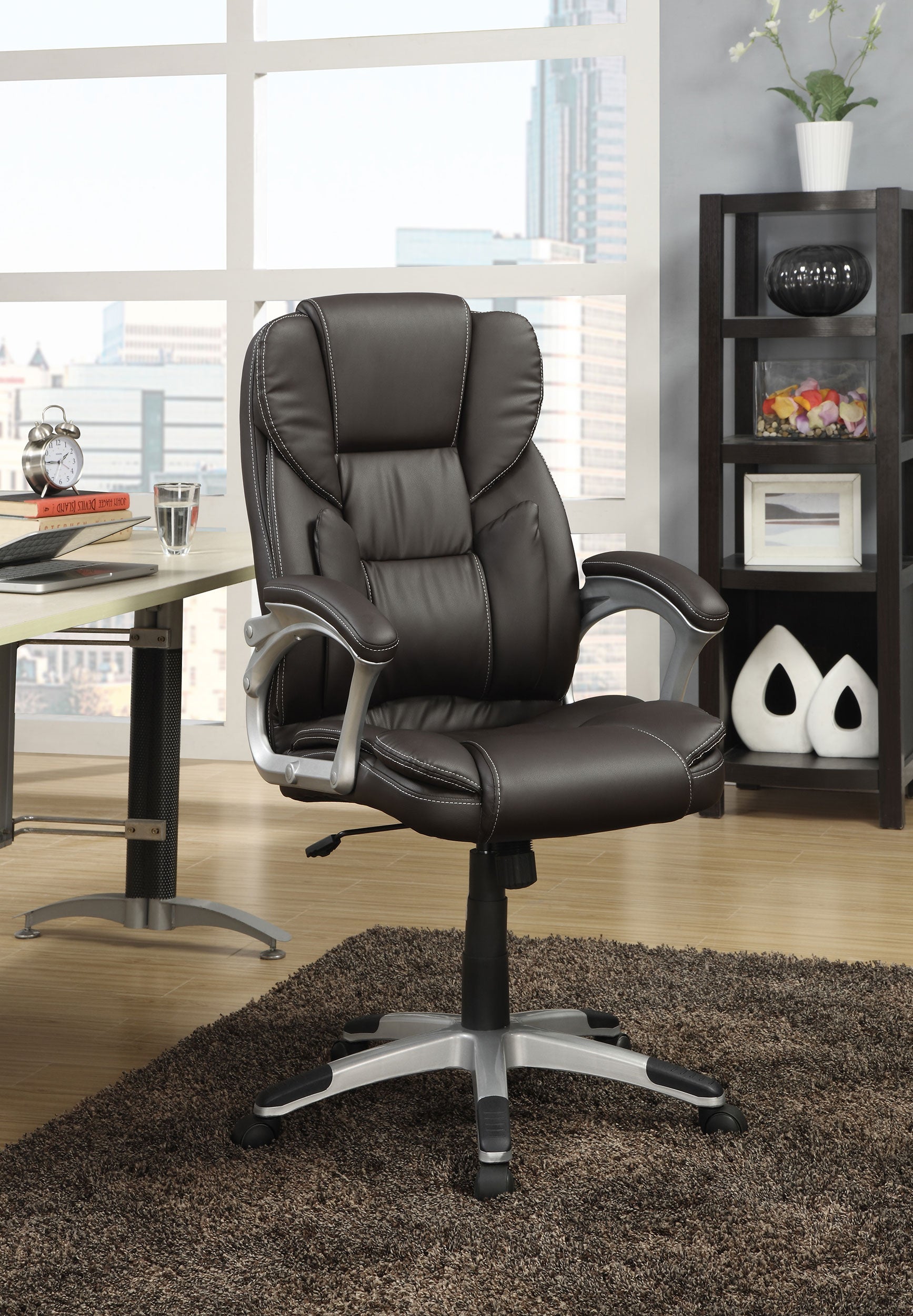 Kaffir Upholstered Adjustable Office Desk Chair Dark Brown — view 2
