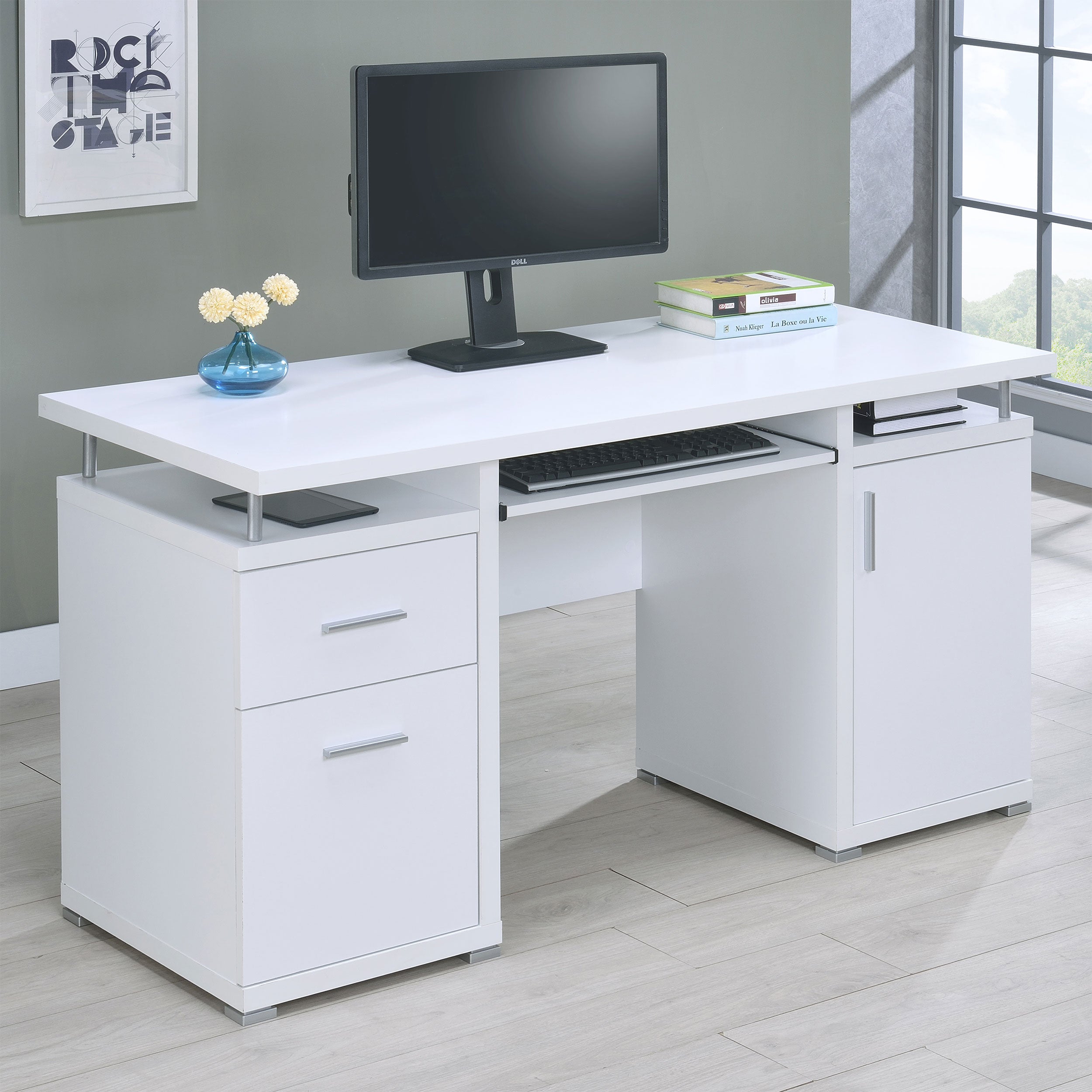 Tracy 55-inch 2-drawer Office Computer Desk White — view 2