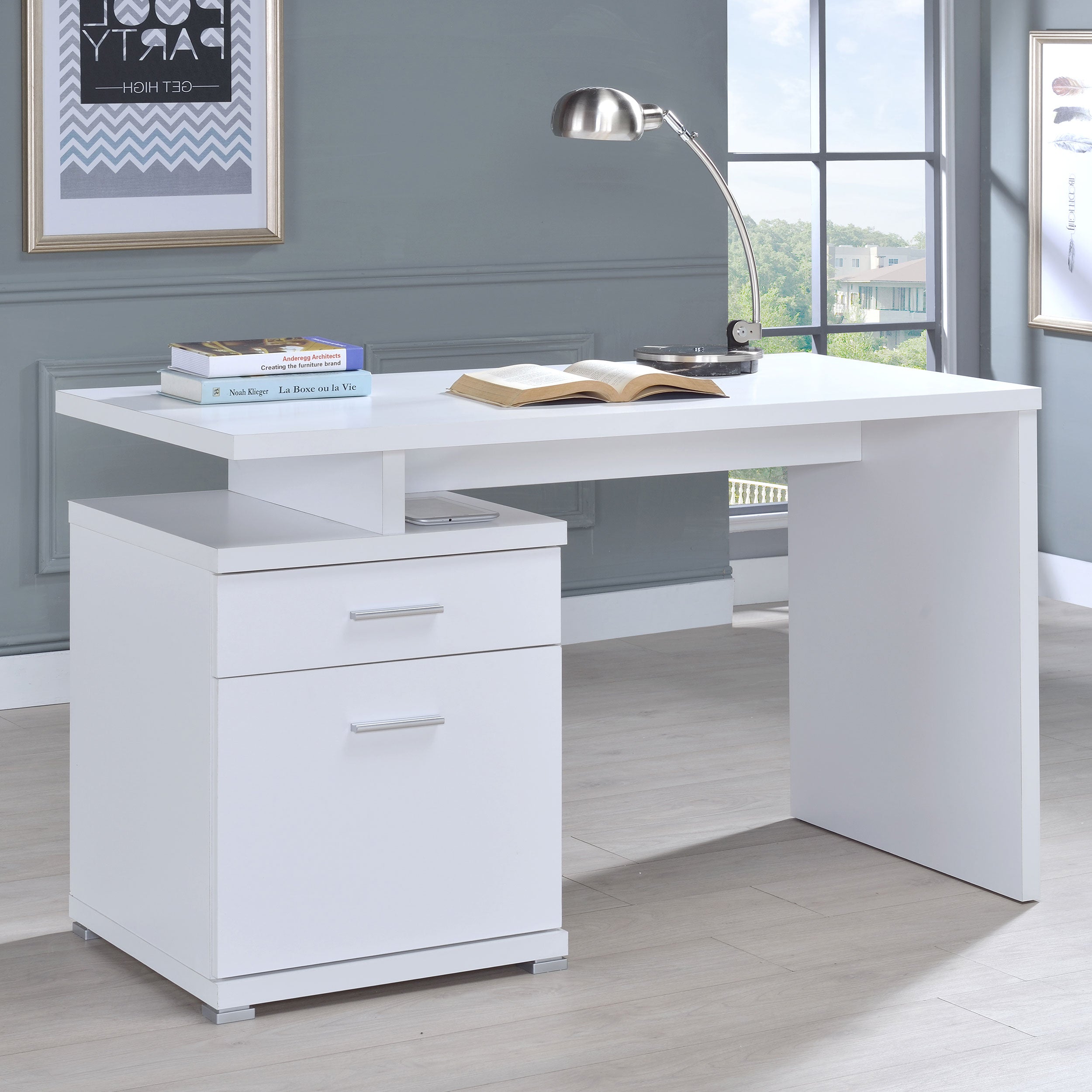 Irving 47-inch 2-drawer Office Computer Desk White — view 3
