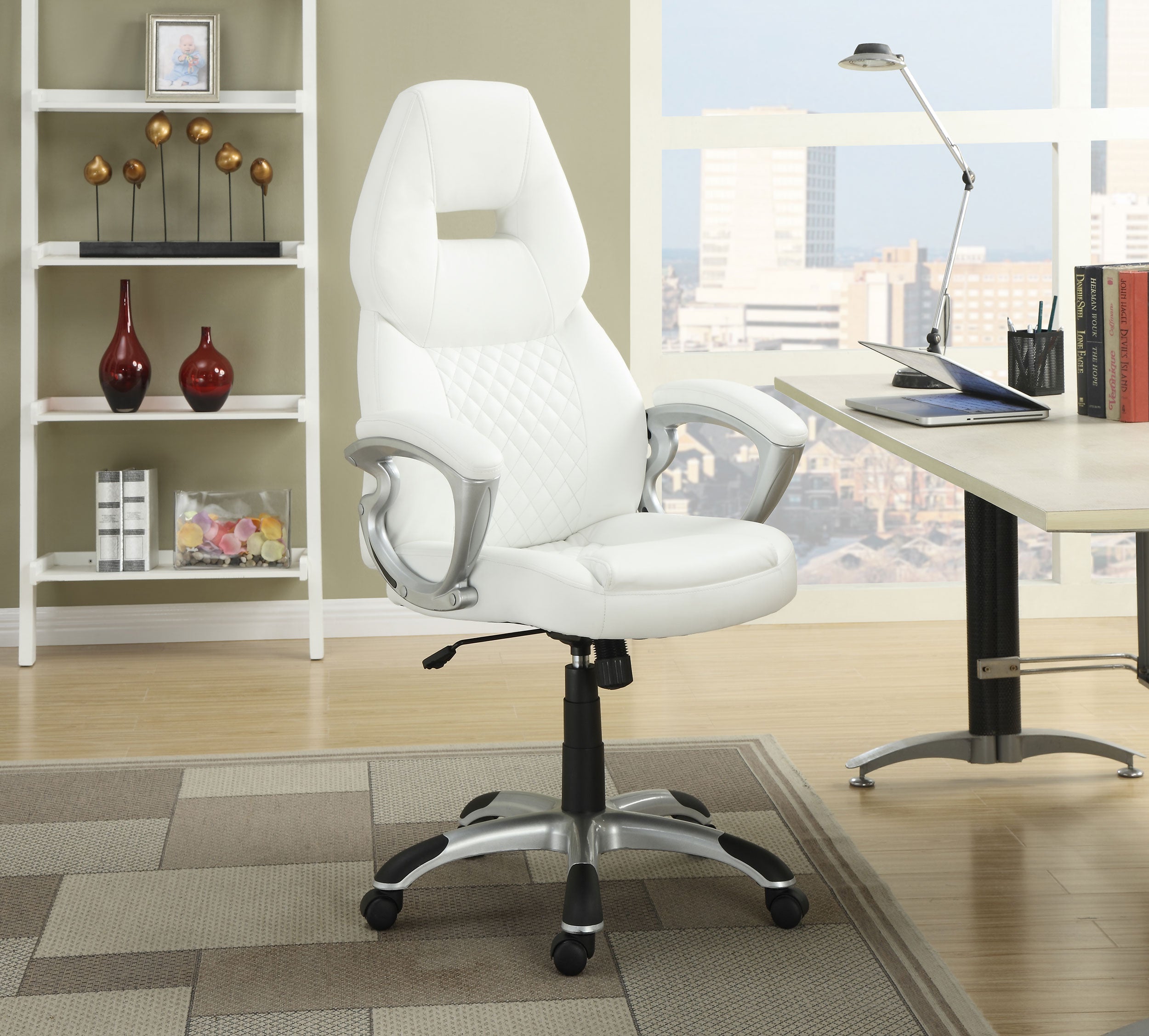 Bruce Upholstered Adjustable Home Office Desk Chair White — view 2