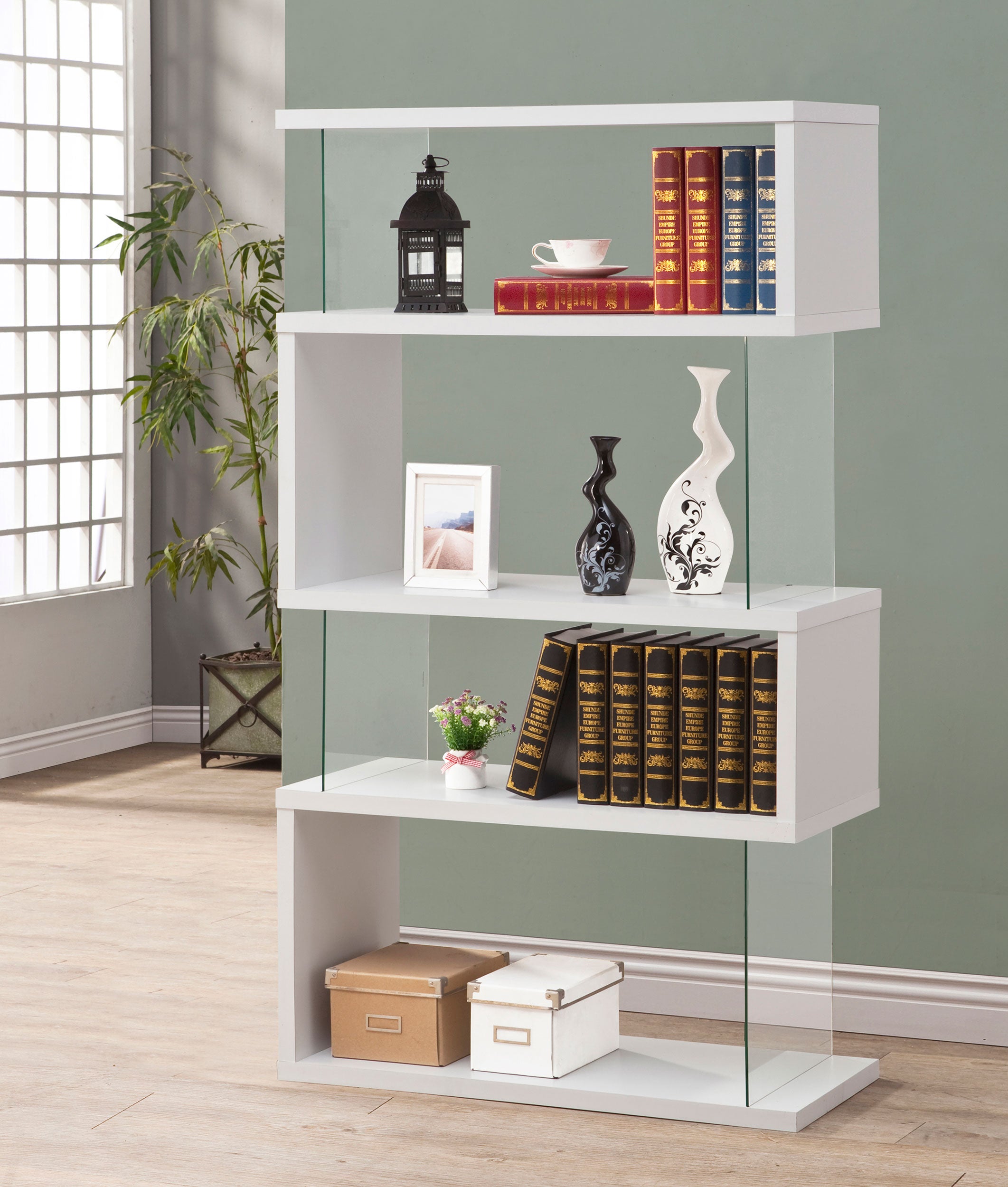 Emelle 63-inch 4-shelf Glass Panel Bookshelf White — view 2