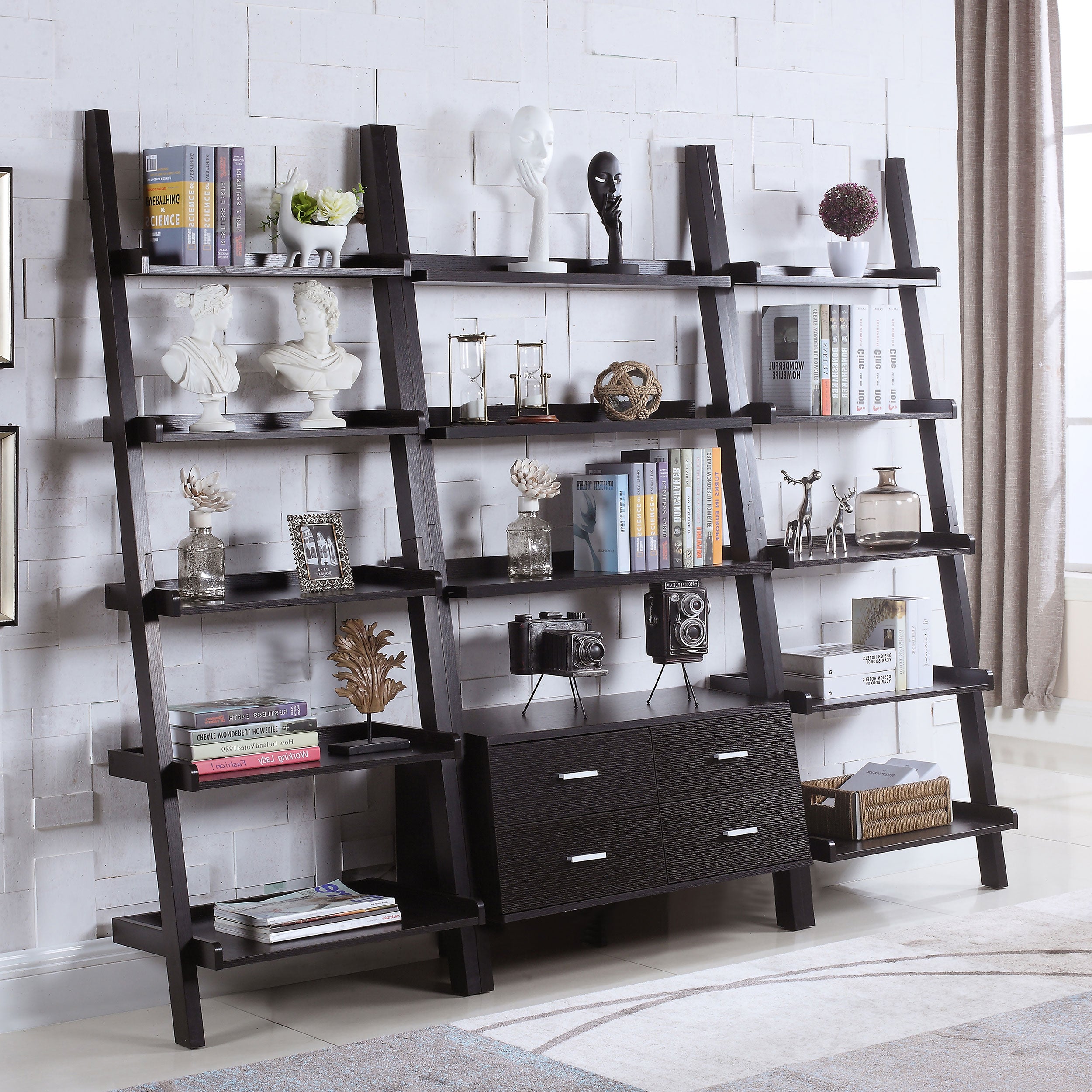 Colella 72-inch 5-shelf Storage Ladder Bookshelf Cappuccino — view 6