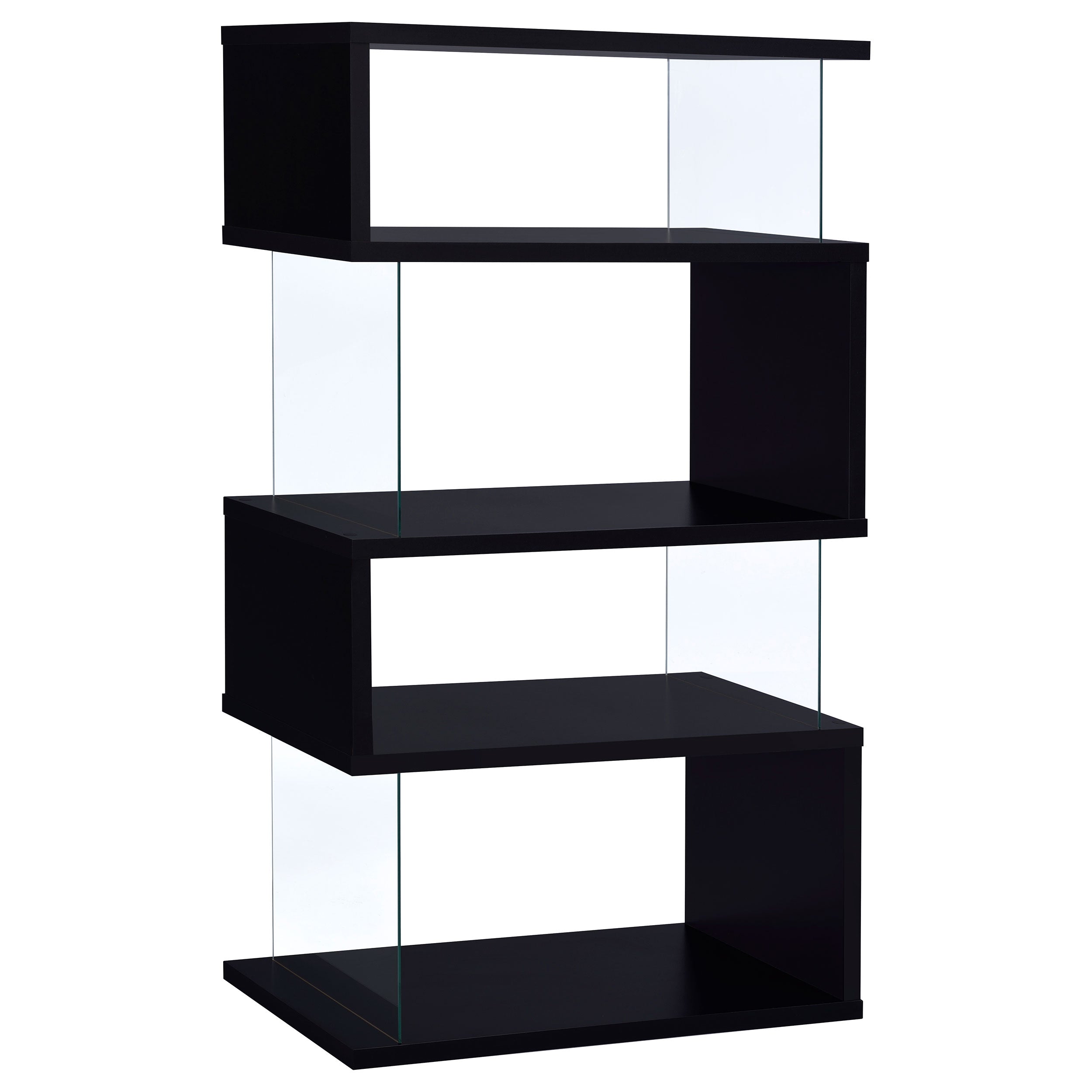 Emelle 63-inch 4-shelf Glass Panel Bookshelf Black — view 1