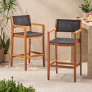 Outdoor Barstool With Woven Wicker And Frame (Set of 2) - Teak