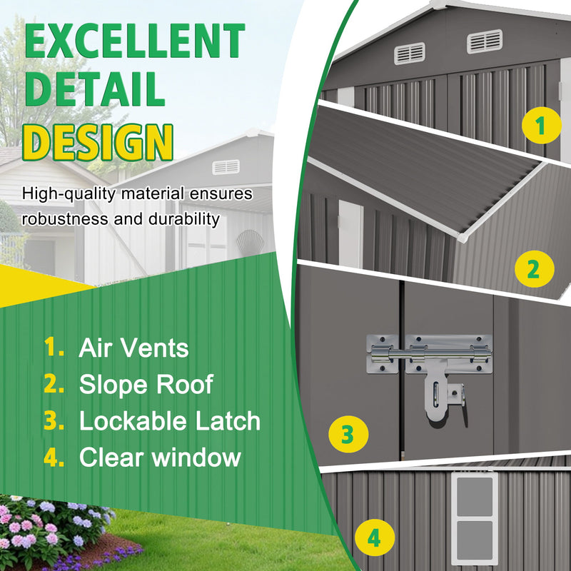 Large Outdoor Storage Shed With Lockable Door, Air Vent