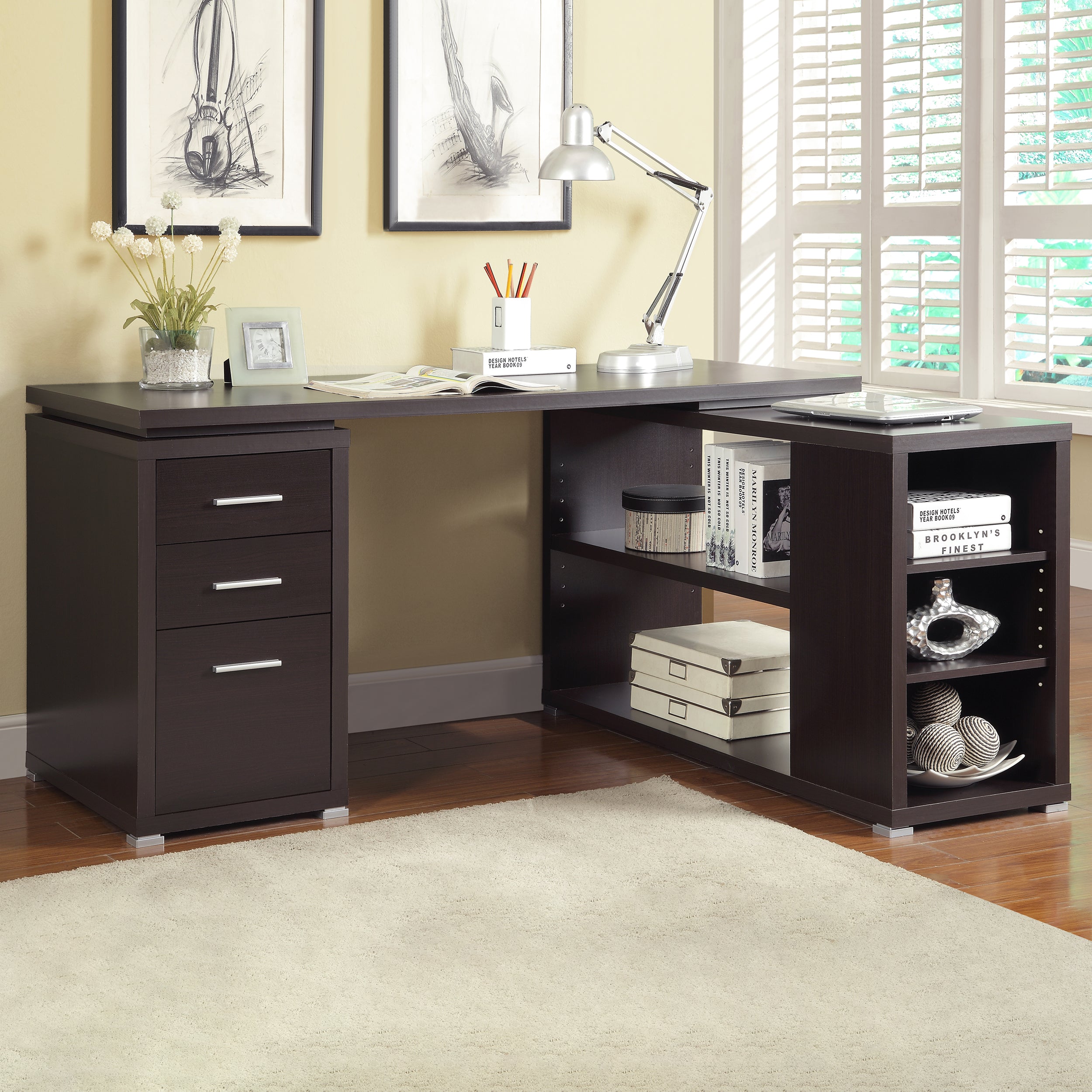Yvette 60-inch 3-drawer L-Shape Computer Desk Cappuccino — view 2