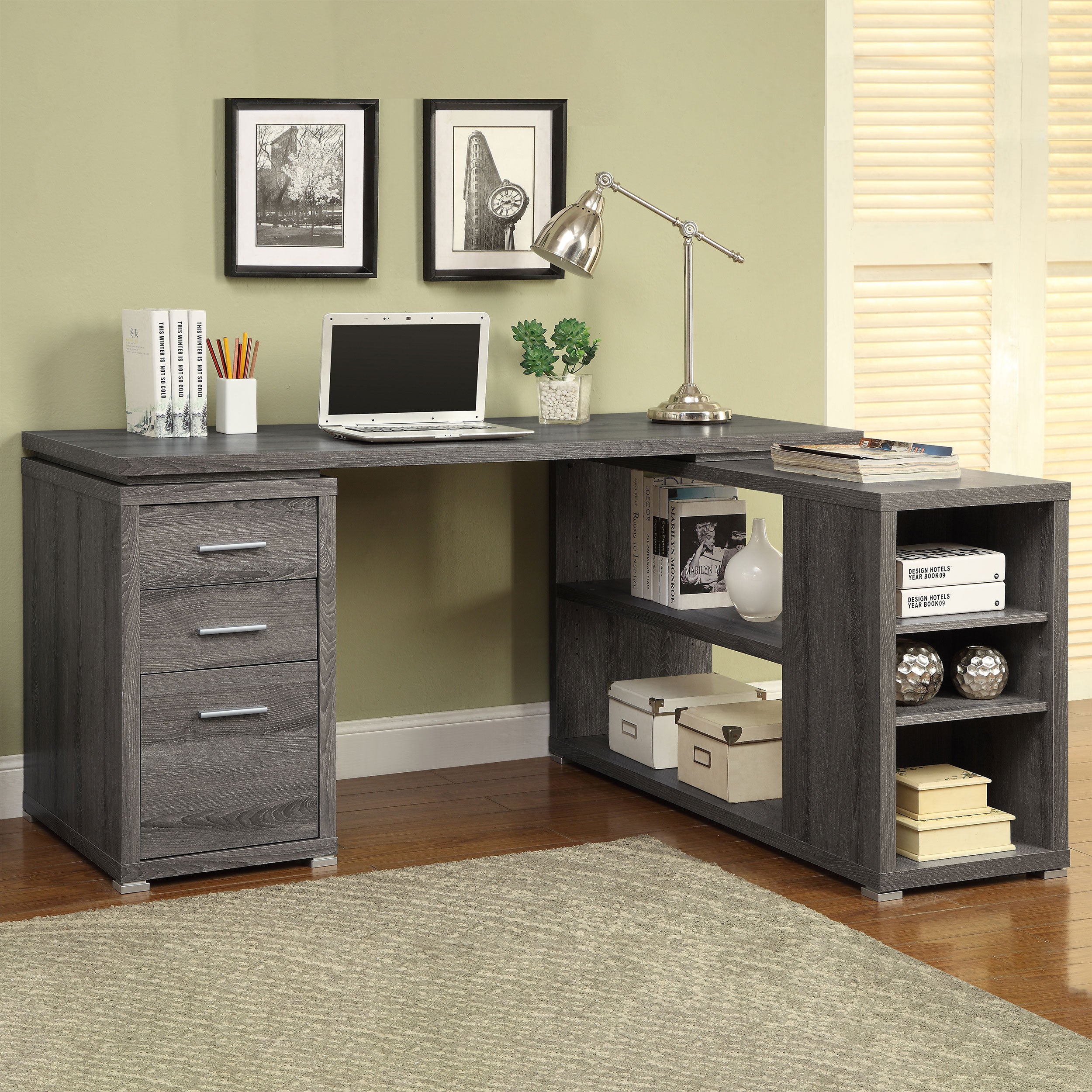Yvette 60-inch 3-drawer L-Shape Computer Desk Weathered Grey — view 2