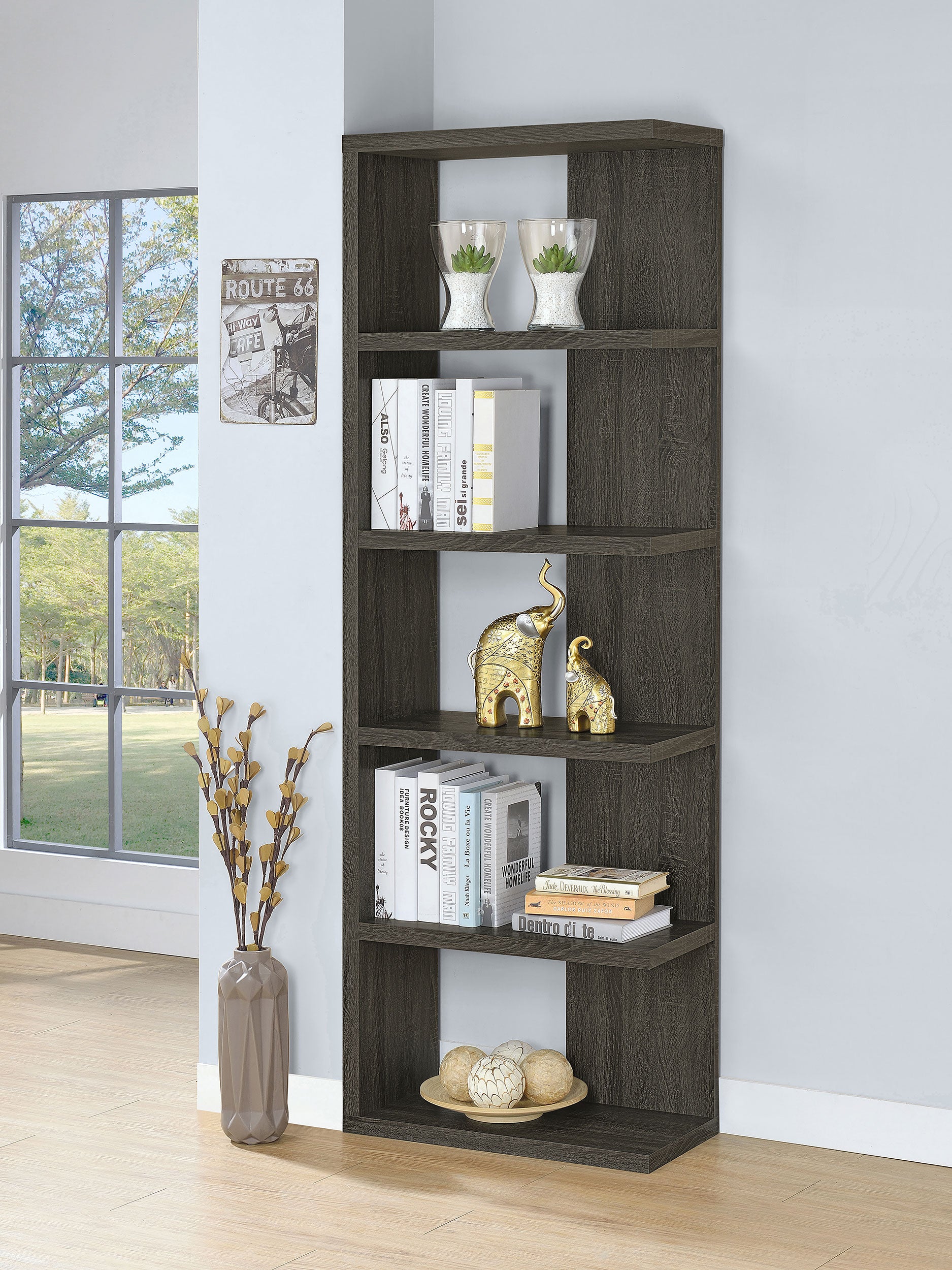 Harrison 71-inch 5-shelf Bookshelf Weathered Grey — view 2