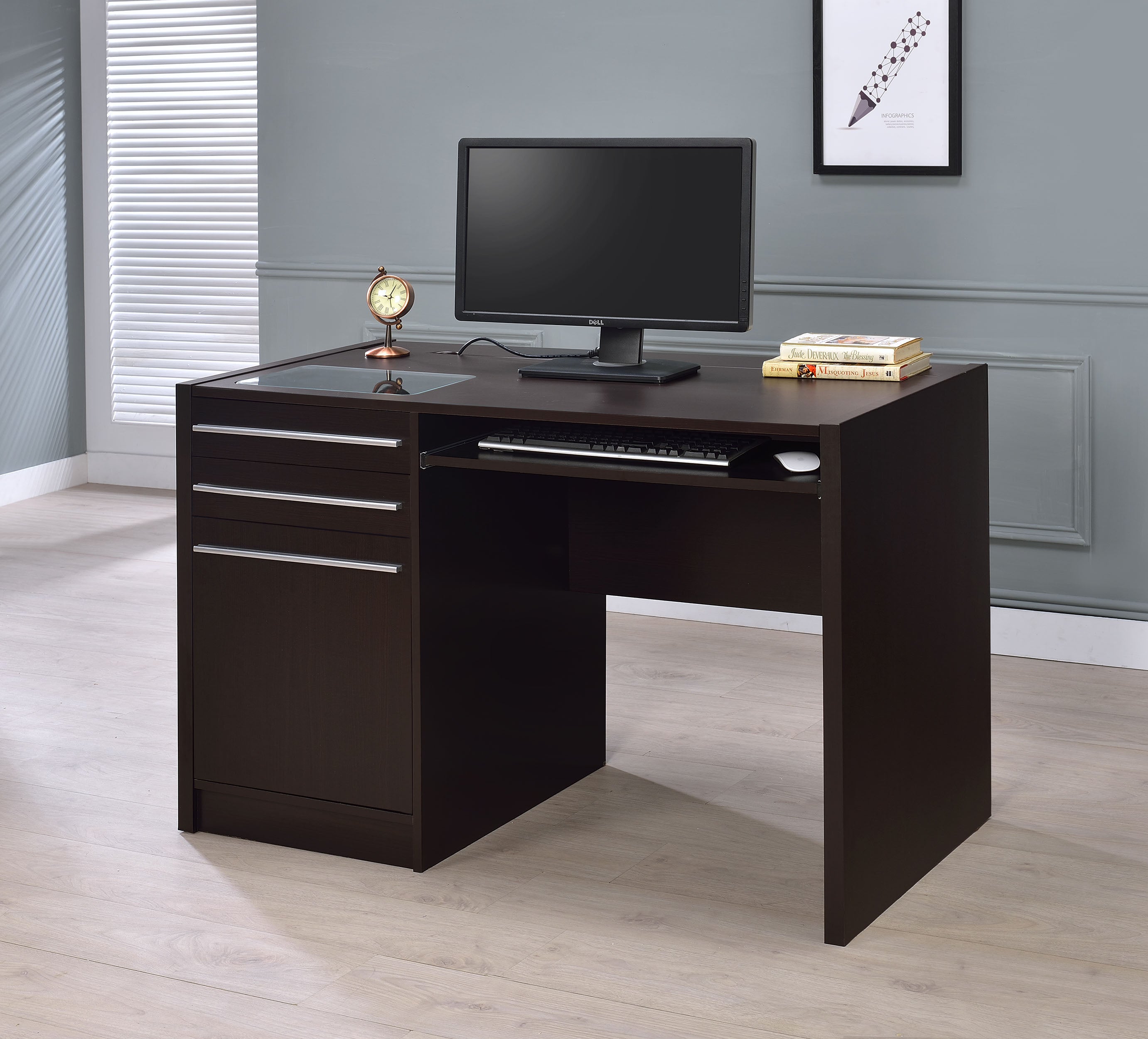 Halston 47-inch 2-drawer Office Desk with Cabinet Cappuccino — view 2