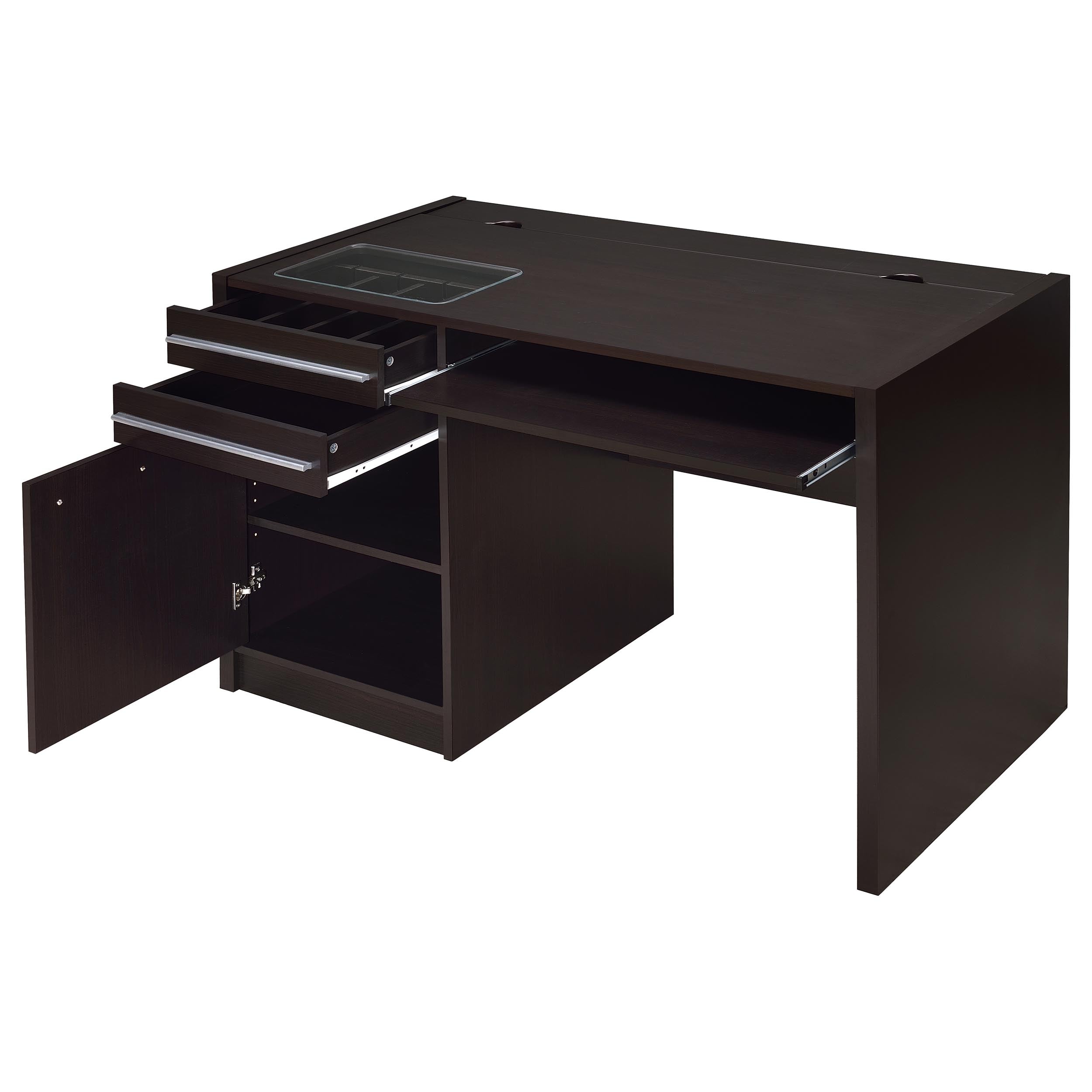 Halston 47-inch 2-drawer Office Desk with Cabinet Cappuccino — view 3