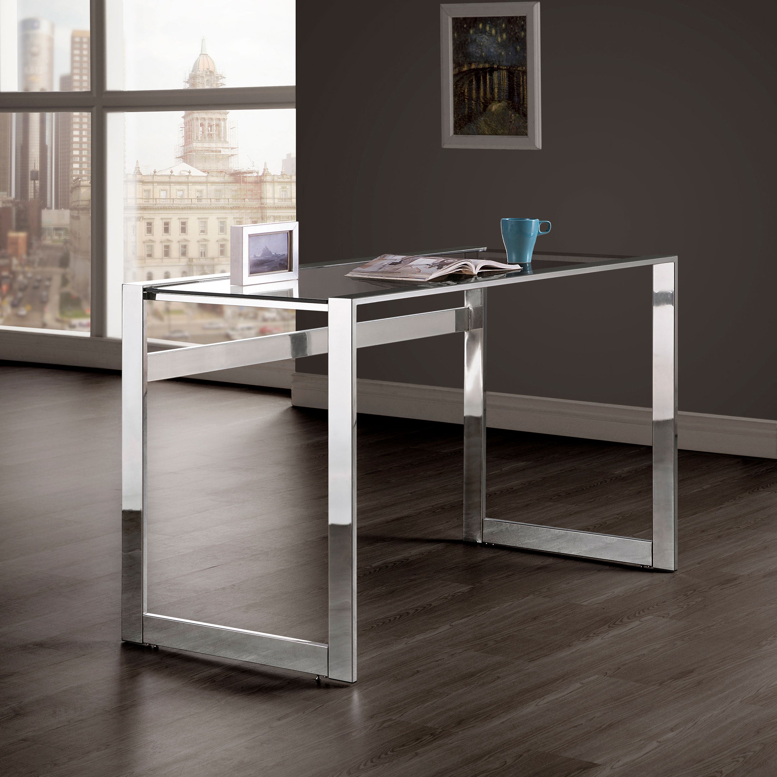 Hartford 47-inch Glass Top Writing Desk Chrome — view 2