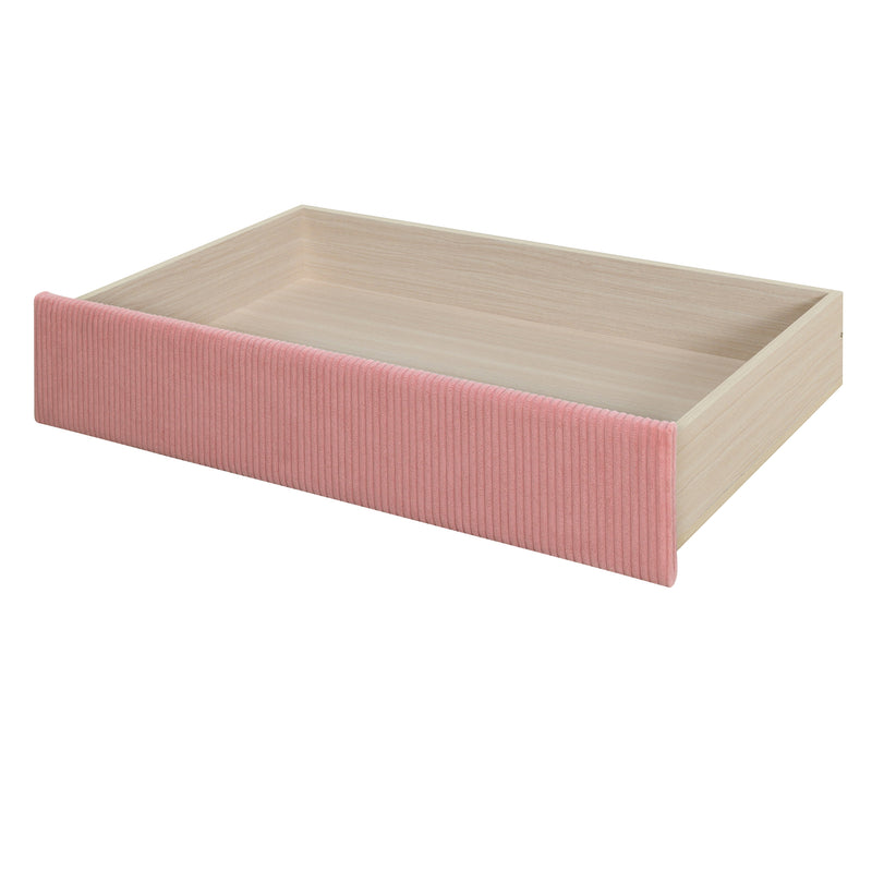 Twin Size Corduroy Daybed with Two Drawers and Wood Slat, Pink