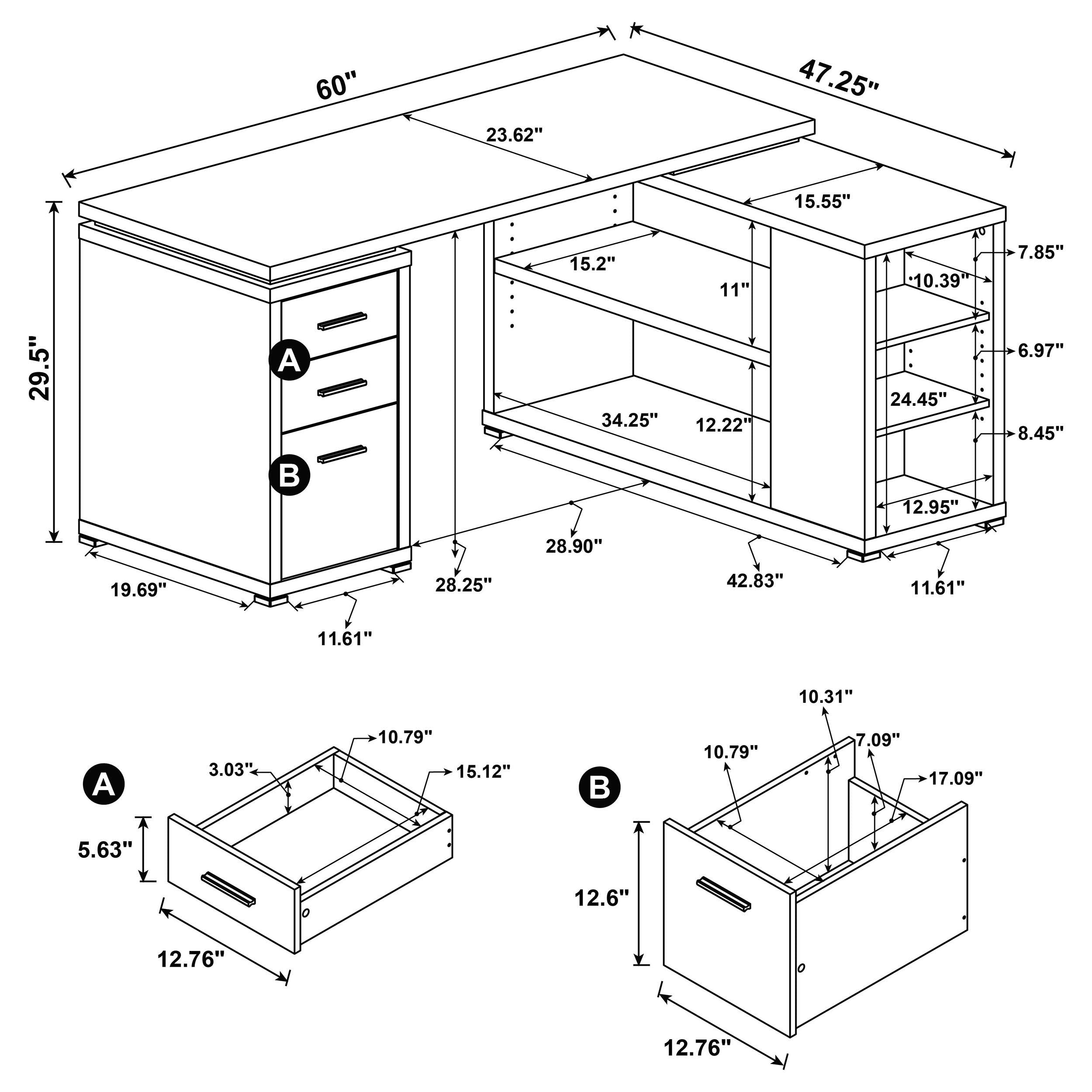 Yvette 60-inch 3-drawer L-Shape Computer Desk Mango — view 10