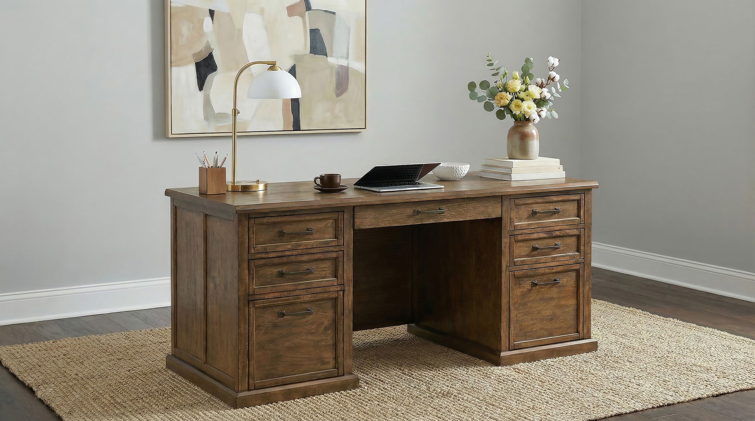 Altidore 68-inch 7-drawer Executive Home Office Desk Distressed Brown — view 2